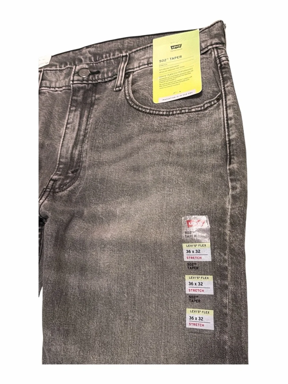 Levi’s 502 taper new with tags men’s straight leg fit gray flex stretch denim 36